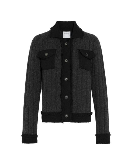 Barrie Black Ribbed-Knit Denim-Effect Jacket