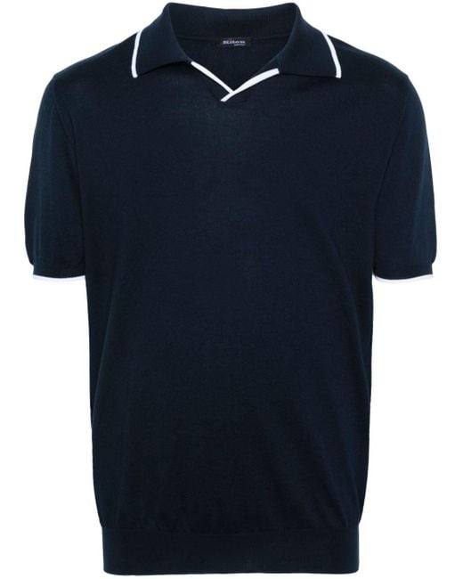 Kiton Blue Knitted Cotton Polo Shirt for men