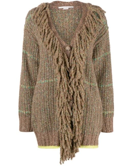 Stella McCartney Brown Cable-Knit Tweed Cardi-Coat