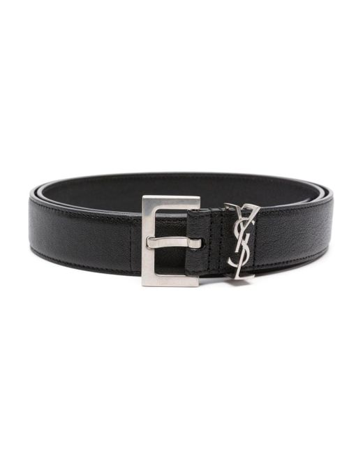 Saint Laurent Ysl Logo-plaque Leather Belt in Black for Men