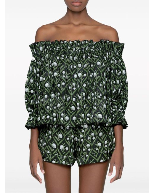 Shorts con bordado floral Agua Bendita de color Green
