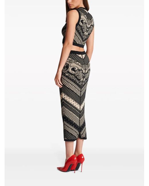 Balmain Black Patterned Intarsia-Knit Crop Top