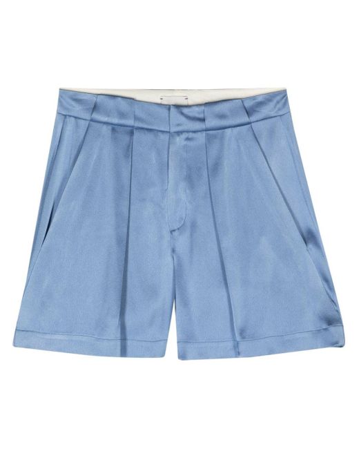 Alysi Blue Pleated Satin Shorts