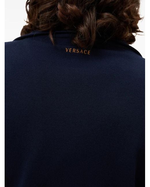 Versace Blue Intarsia Wool & Leather Patchwork Zip Jacket for men