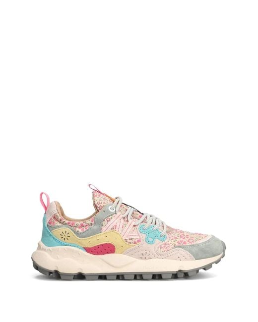 Flower Mountain White Yamano 3 Floral-Print Panelled Suede Sneakers