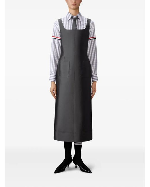 Thom Browne Black Woll And Silk Square Neck Colum Dress