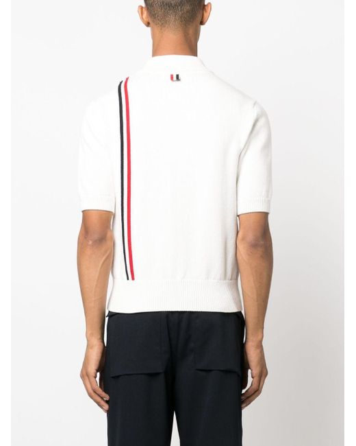 Thom Browne White Rwb Stripe Knitted Polo Shirt for men