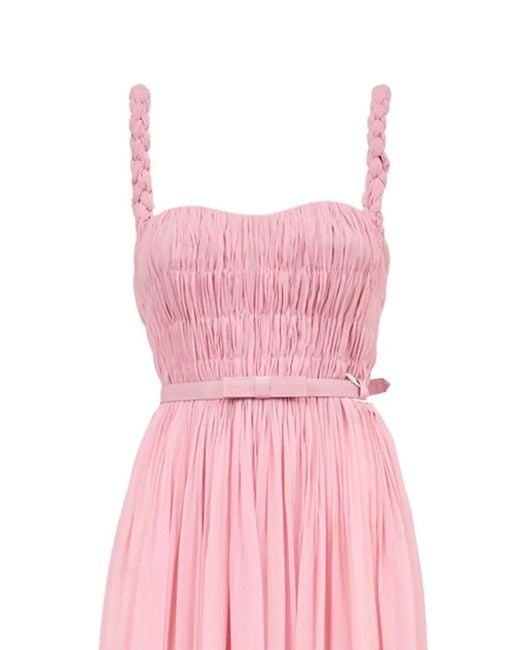 LEO LIN Pink Braided-Strap Ruched Long Dress