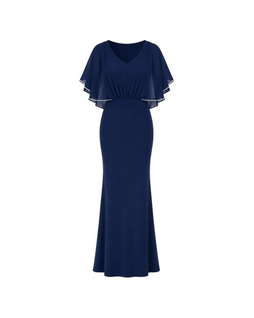 FRANK LYMAN Blue Cape-Style V-Neck Maxi Dress