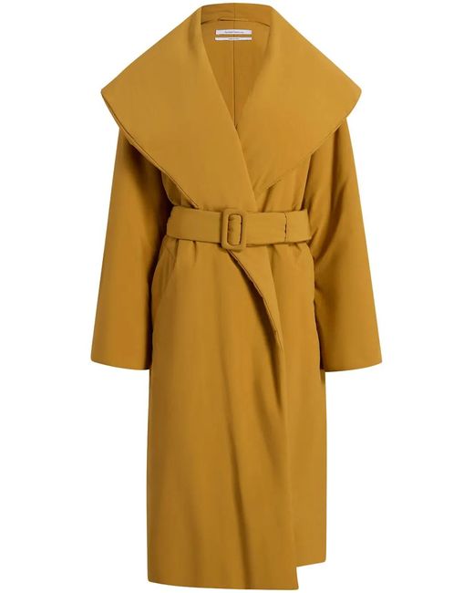 Another Tomorrow Yellow Wrap-Design Belted Puffer Jackets