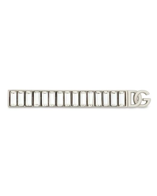 Dolce & Gabbana White Logo-Plaque Crystal-Embellished Tie Clip for men