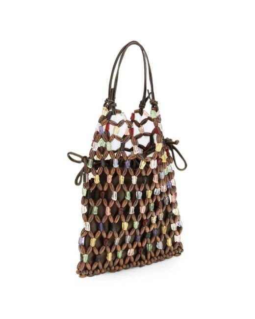 Staud Brown Karla Bead-Embellishment Shoulder Bag