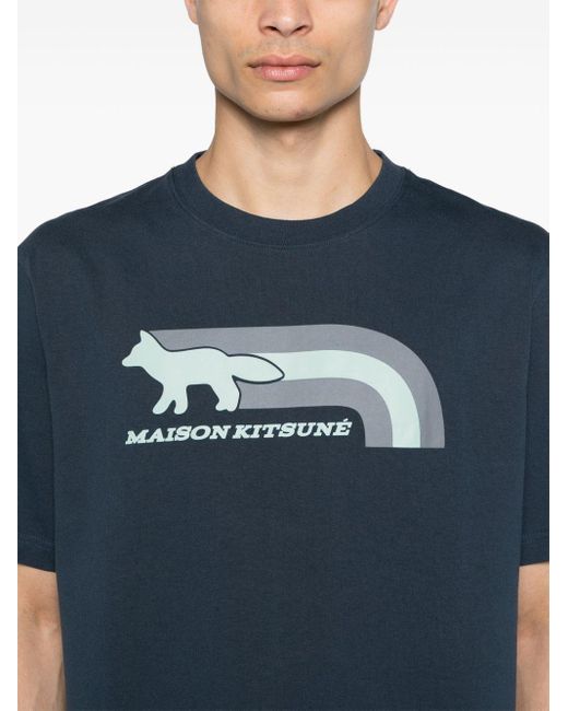 Maison Kitsuné T-shirt Met Vossen-patroon in het Blue voor heren