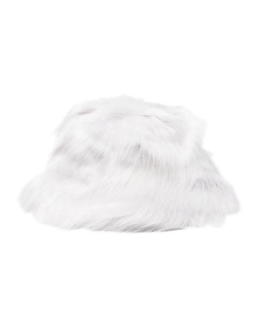 Patrizia Pepe White Faux-Fur Wide-Brim Bucket Hat