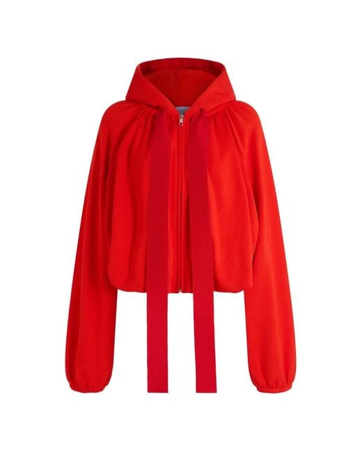 Patou Red Zip-Up Drawstring Hoodie