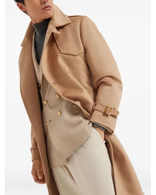 Brunello Cucinelli Natural Double-Breasted Cashmere Coat for men