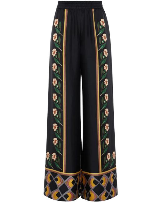 LaDoubleJ Black Floral-Print Palazzo Trousers