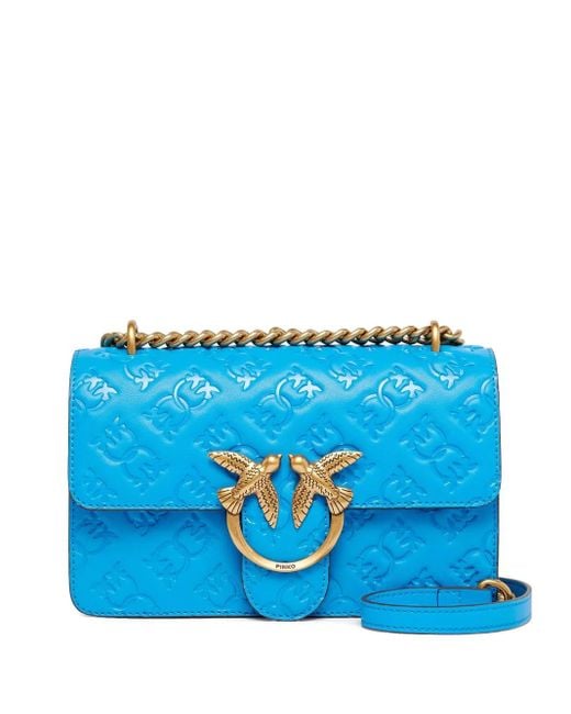 Pinko Blue Love Birds Debossed Leather Cross Body Bag