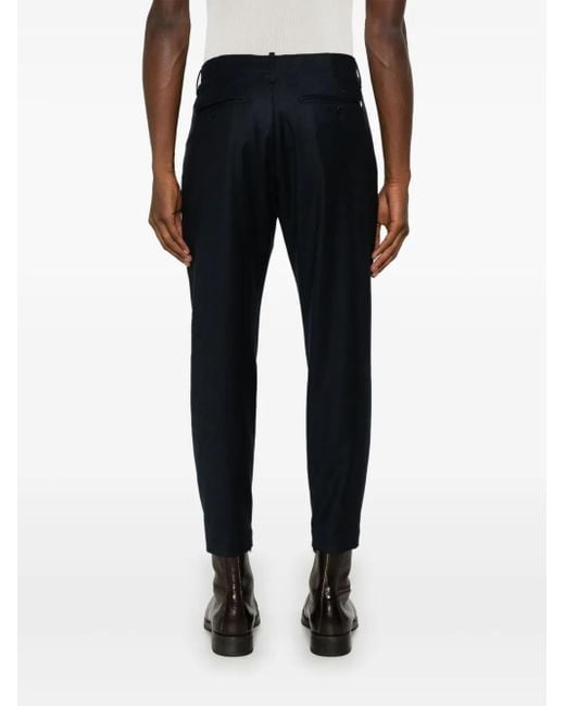 Dondup Blue Flannel Wool-Blend Tapered Trousers for men