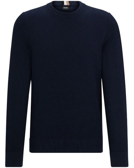 Boss Blue Crew-Neck Cotton Jumper for men