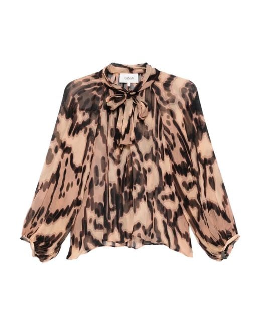 Ba&sh Brown Alof Neck-Tie Graphic-Print Blouse