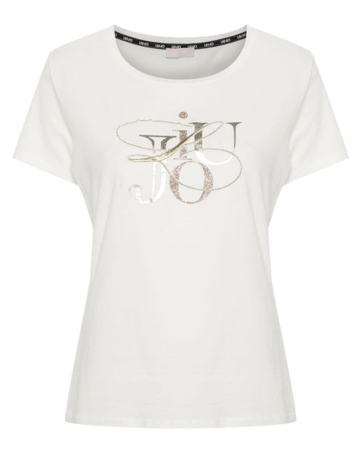 Liu Jo White Glitter Logo-print T-shirt