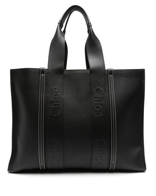 Chloé Black Large Woody Leather Tote Bag