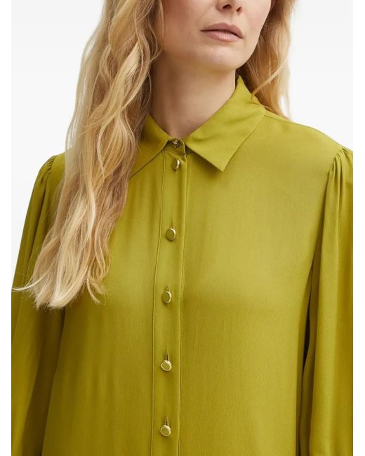Liu Jo Yellow Pleated Collared Shirt Mini Dress