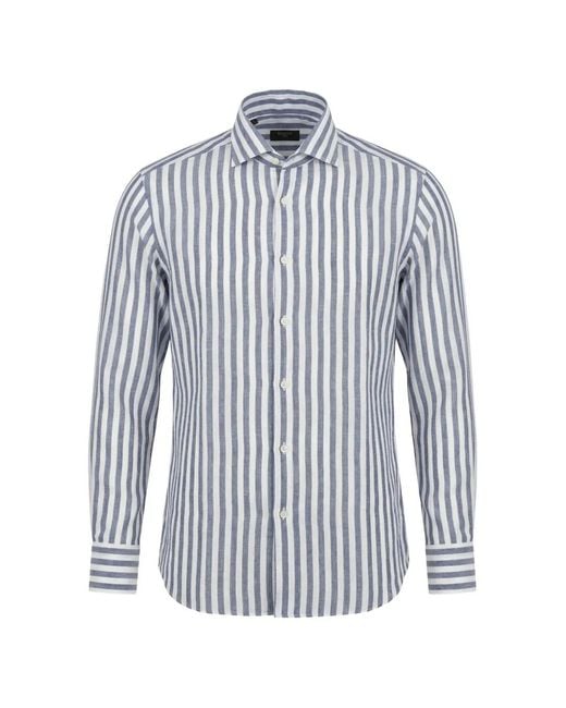 Barba Napoli Blue Striped Cotton Shirt for men