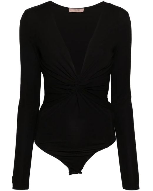 Twinset Black V-Neck Gathered Bodysuit