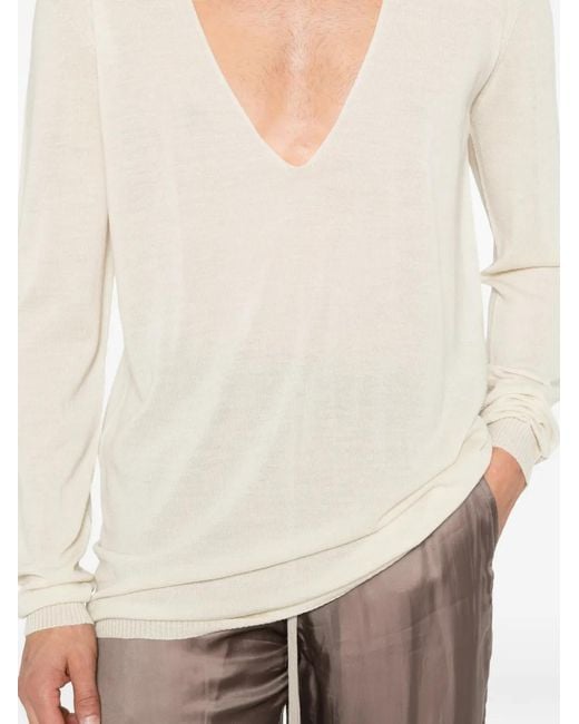 Rick Owens White Plunging V-Neck Sweater for men