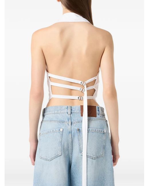 Blumarine White Collared Pleated Top