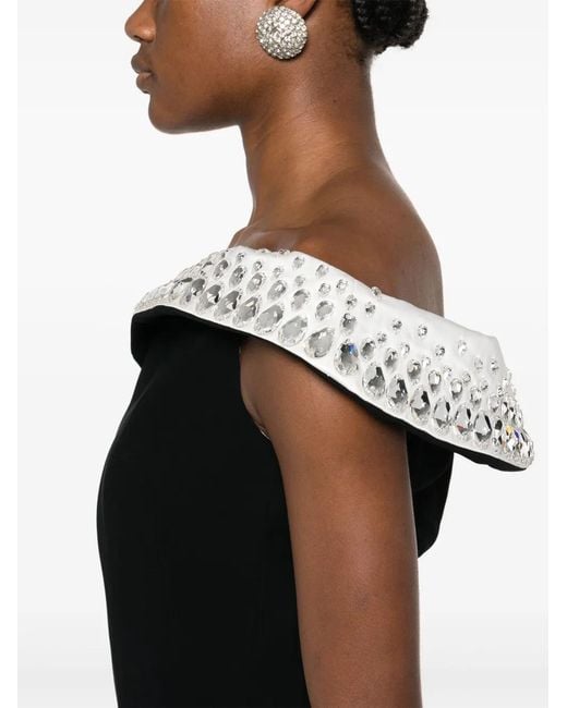 Jean Louis Sabaji Black Crystal-Embellished Crepe Dress