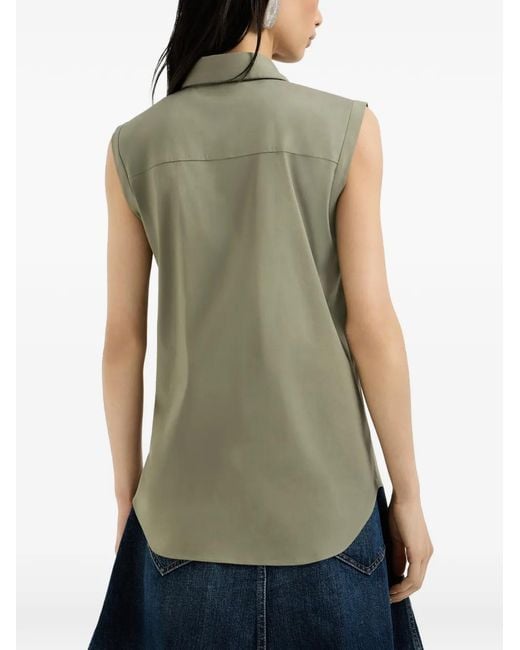 Brunello Cucinelli Green Poplin Sleeveless Shirt