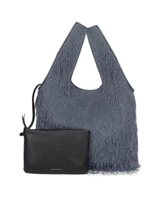 Dries Van Noten Blue Fringed Tote Bag