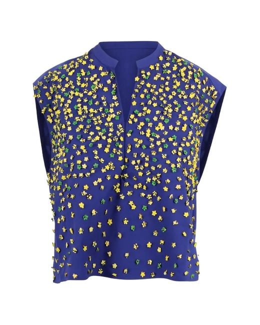 Mii Blue Gaia Collared Appliquéd Top