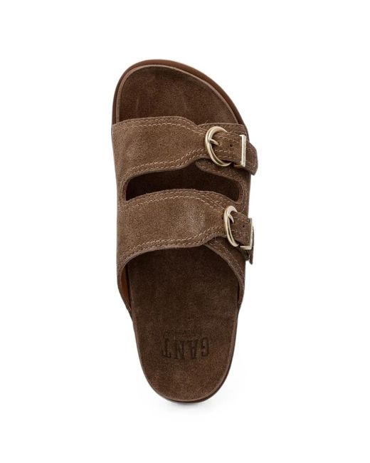Gant Brown Buckle-Detail Slides
