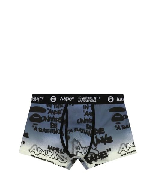 Aape By A Bathing Ape Blue Graffiti-Print Logo-Waistband Boxers for men