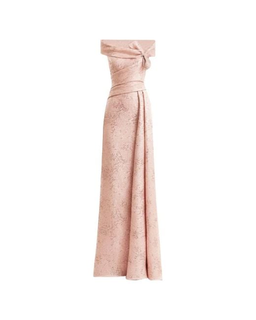 Gemy Maalouf Pink Robe Longue À Épaules Dénudées Et Détail De Nœud