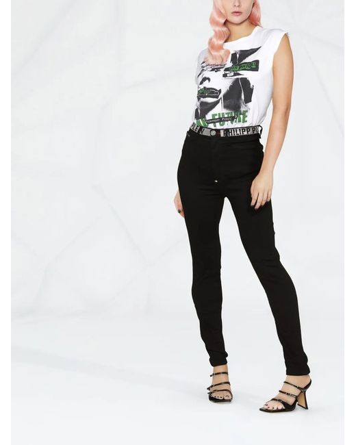 Philipp Plein Black Logo-Embellished High-Waist Skinny Jeans