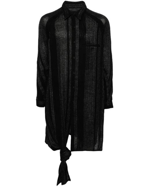 Yohji Yamamoto Black Stiped Knot-Detail Shirt for men