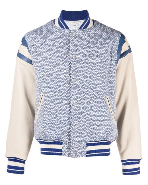Rhude Blue Diamond-Jacquard Baseball Jacket for men