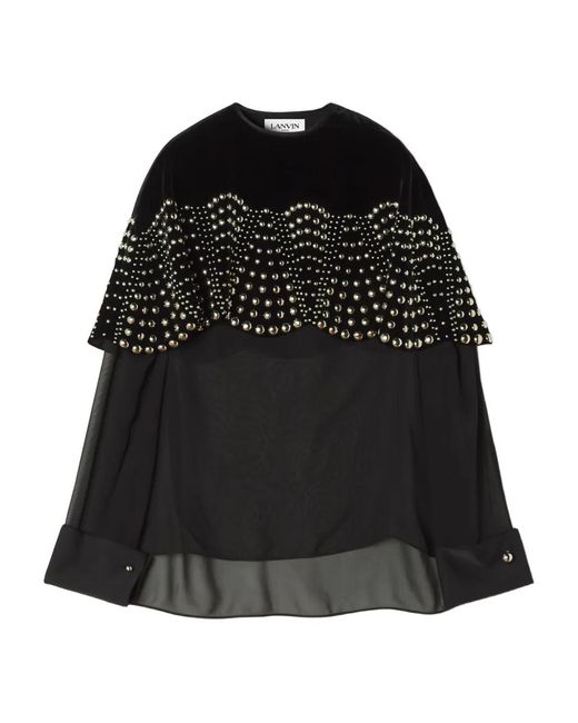 Lanvin Black Beaded Velvet Top