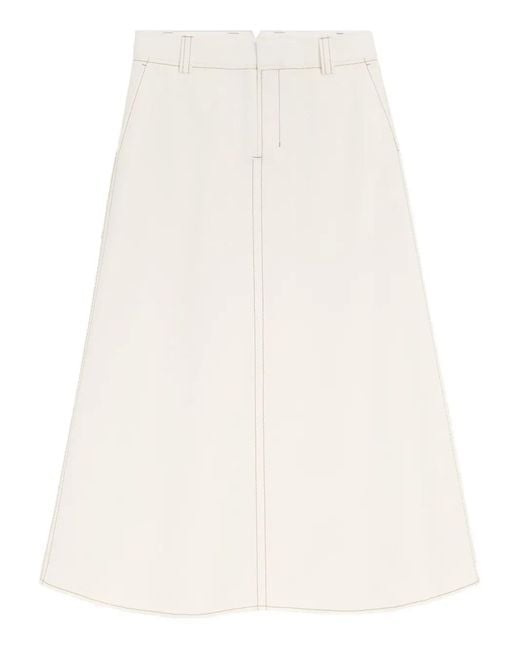AMI White Cotton Long Trapeze Skirt