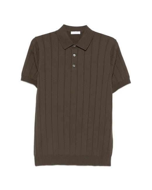 Diktat Brown Vertical-Ribbed Polo Shirt for men