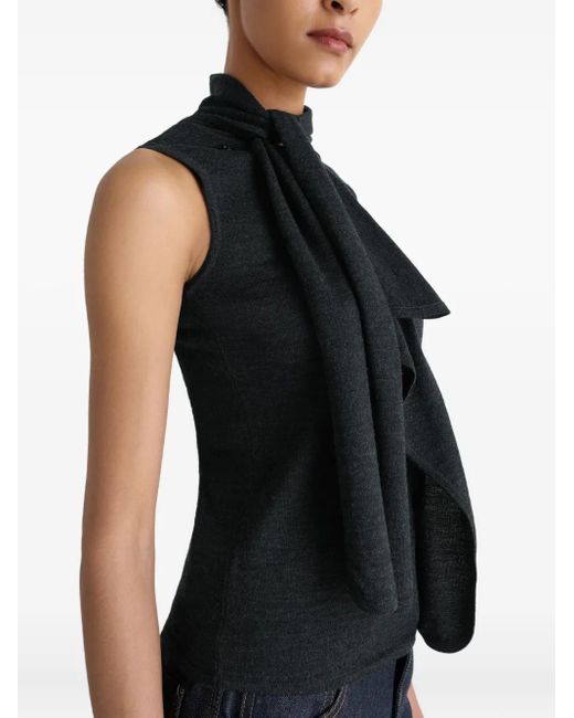 Lemaire Black Tie-Neck Asymmetrical Sleeveless Cardigan