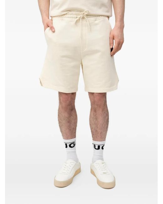 HUGO Natural Drawstring-Fastening Logo-Patch Shorts for men