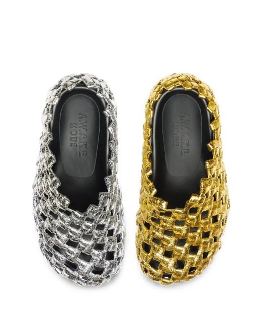 A.W.A.K.E. MODE Metallic Woven Leather Mules