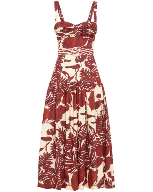 Nicholas Red Drenica Botanical-print Linen Dress