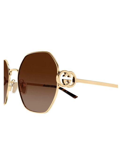Gucci Brown Interlocking G Geometric-Frame Sunglasses